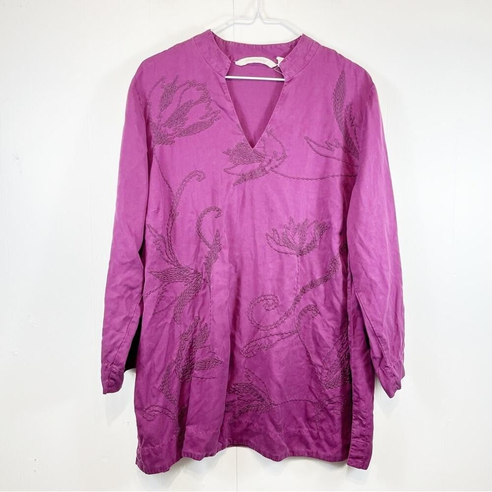 Soft Surroundings #3AM46 Purple Embroidered Floral Tunic Size Woman's Petite XL